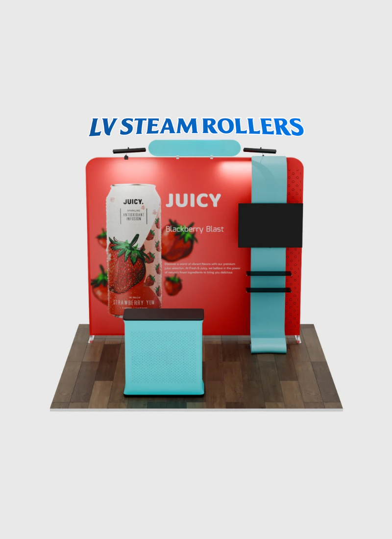 10ft Exhibit Kit: Straight Back Wall & Waterfall Shelving Booth